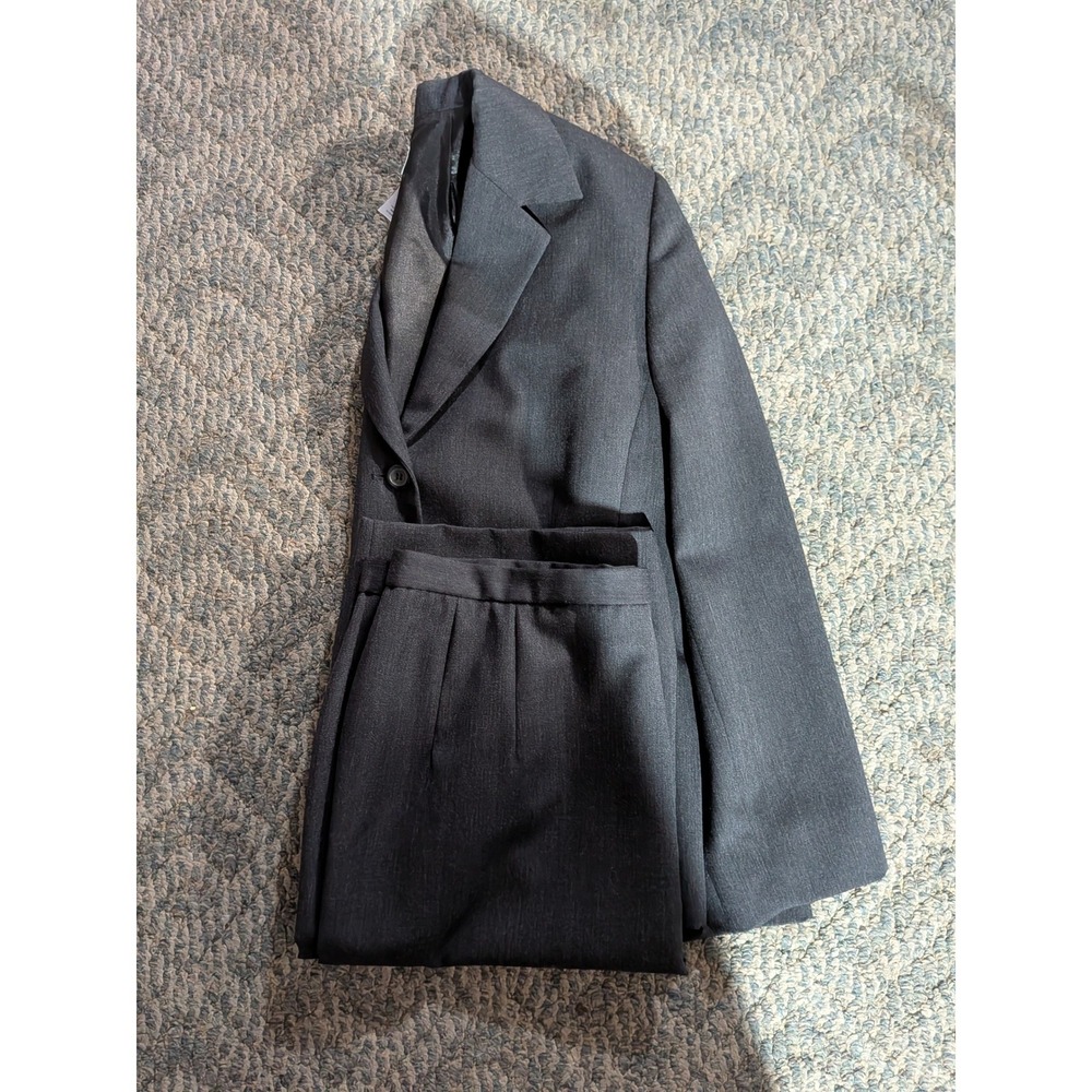 Pendleton Womens 16P Skirt Suit Set Charcoal Gray 100% Virgin Wool Made in USA